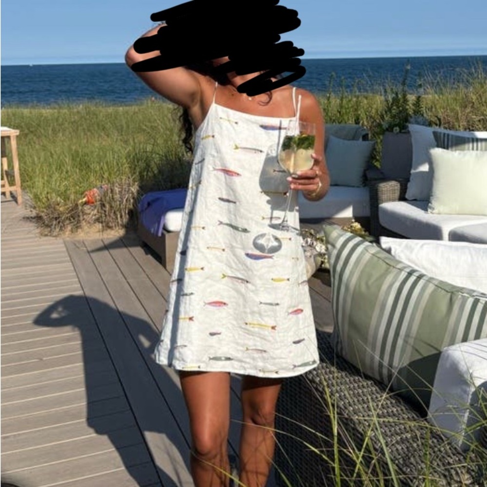 STAUD Laura Linen Colorful Fish Print Mini Dress - Picture 2 of 2